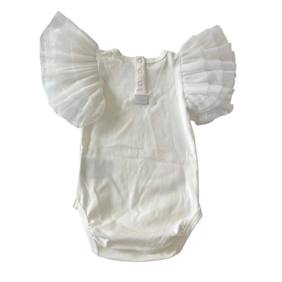NWT The Tiny Universe Off-White Organic Bodysuit Tulle Ruffles 12 Months - Picture 3 of 8